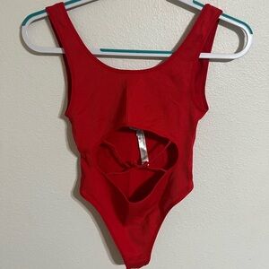 Fashion Nova Ribbed Red Bodysuit